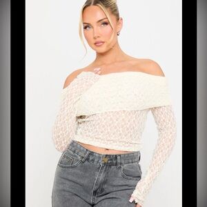 HYFVE  IVORY ROMANCE LACE OFF-SHOULDER TOP